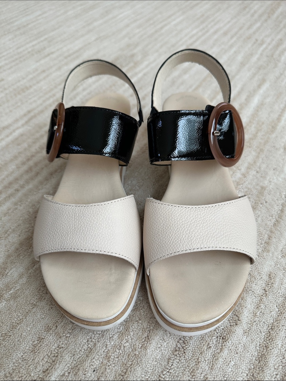 GABOR Freya Wedge Platform Sandal Beige with Black Patent Size UK 6.5 | US 9 - Picture 7 of 17